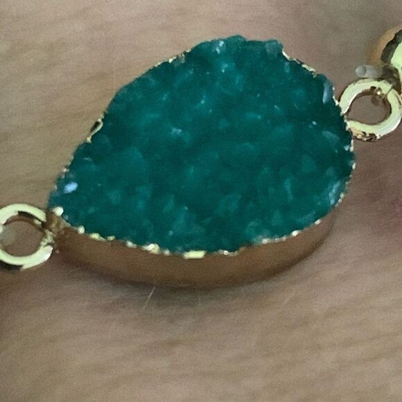 Teal Blue Stone Bracelet - Faux Drusy Druzy Quartz, Howlite Beads- Stretch NEW - Picture 7 of 10